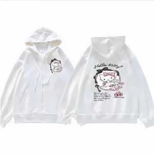 Sanrio Anime Cute Printed Hoodies Women Cartoon Hello Kitty Y2k Korean Students Loose Sweatshirt Fashion Sweet Cardigan Clothing