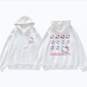 Sanrio Anime Cute Printed Hoodies Women Cartoon Hello Kitty Y2k Korean Students Loose Sweatshirt Fashion Sweet Cardigan Clothing