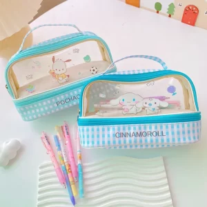 New Sanrio School Pencil Cases Kuromi Fashion Kawaii Cartoon Double Layer Capacity Student Stationery Storage Portable Cute Box