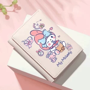 New Sanrio Cinnamoroll Woman Wallet Short Simple Kuromi Kawaii Purse Student Melody Card Holder Small Mini Wallet Money Clip