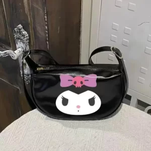 Sanrio Cinnamoroll Kuromi Melody Dumpling Bags For Women Fashion Black Pink White PU Leather Shoulder Bag Kawaii Zip Up Handbags