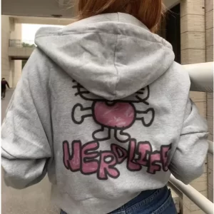 Funny Sanrio Hello Kitty Zip Up Hoodies Women Autumn Winter Grey Short Sweatshirt Female Fashion Long Sleeve Tops Trendy 2023