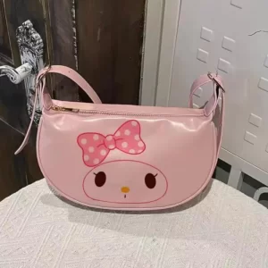 Sanrio Cinnamoroll Kuromi Melody Dumpling Bags For Women Fashion Black Pink White PU Leather Shoulder Bag Kawaii Zip Up Handbags