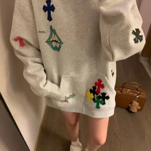 Hoodie Embroidered Colorful Cross Spring And Autumn Women'S 2024 New Popular Lazy Style Loose Plus Velvet Pullover Sweatshirt