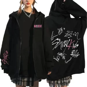 Kpop Harajuku Style Hooded Sweatshirt For Men Women Maxident Printing Zip Up Hooded Pullover Hip Hop Y2k Streetwear