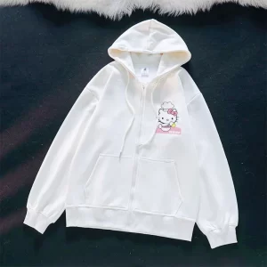 Sanrio Anime Cute Printed Hoodies Women Cartoon Hello Kitty Y2k Korean Students Loose Sweatshirt Fashion Sweet Cardigan Clothing