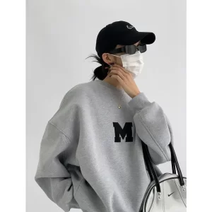 Pullover print thickened ballless sweatshirt women's Fall/Winter 2022 new loose versatile monogram print