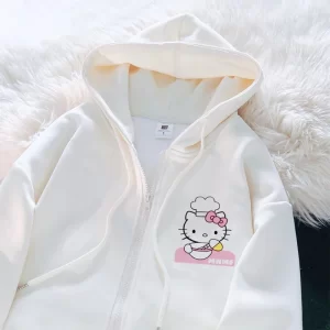 Sanrio Anime Cute Printed Hoodies Women Cartoon Hello Kitty Y2k Korean Students Loose Sweatshirt Fashion Sweet Cardigan Clothing