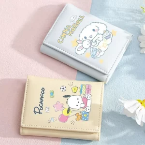 New Sanrio Cinnamoroll Woman Wallet Short Simple Kuromi Kawaii Purse Student Melody Card Holder Small Mini Wallet Money Clip