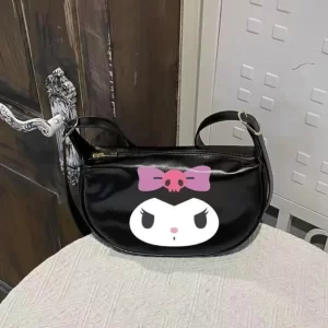 Sanrio Cinnamoroll Kuromi Melody Dumpling Bags For Women Fashion Black Pink White PU Leather Shoulder Bag Kawaii Zip Up Handbags