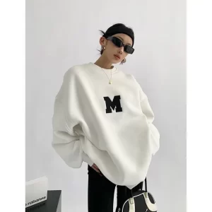 Pullover print thickened ballless sweatshirt women's Fall/Winter 2022 new loose versatile monogram print