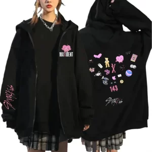 Kpop Harajuku Style Hooded Sweatshirt For Men Women Maxident Printing Zip Up Hooded Pullover Hip Hop Y2k Streetwear