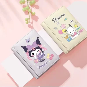 New Sanrio Cinnamoroll Woman Wallet Short Simple Kuromi Kawaii Purse Student Melody Card Holder Small Mini Wallet Money Clip