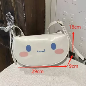 Sanrio Cinnamoroll Kuromi Melody Dumpling Bags For Women Fashion Black Pink White PU Leather Shoulder Bag Kawaii Zip Up Handbags