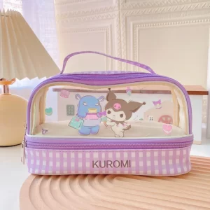 New Sanrio School Pencil Cases Kuromi Fashion Kawaii Cartoon Double Layer Capacity Student Stationery Storage Portable Cute Box